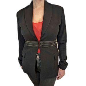 AQUA NWT Zipper Embellished Hook & Eye Belted Blk Jersey Blazer Jacket Sz. S 4/6